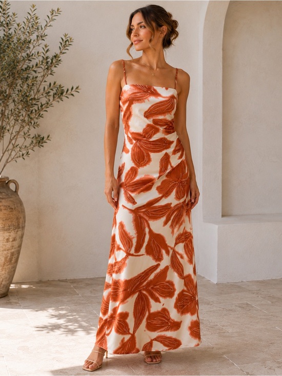 House of Harlow 1960 Dresses & Skirts - House of Harlow 1960 Satin Floral Midi Dress Rust Ivory M NWT